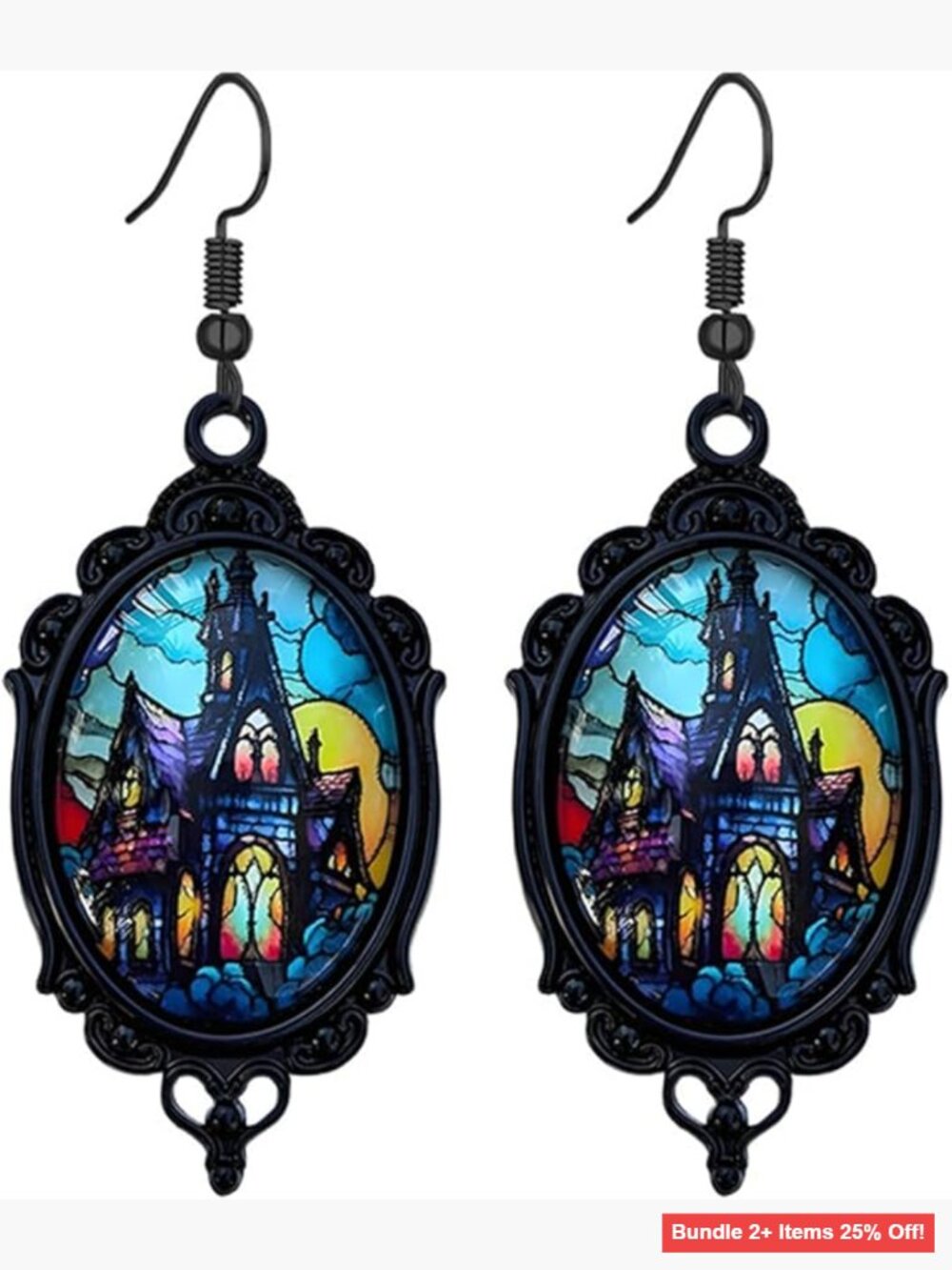 Gothic Castle Cameo Crystal Glass Dangle Earrings Victorian Punk Style